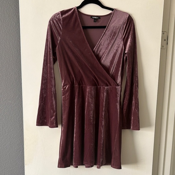 Express Dusty Rose Velvet Long Sleeve Dress - Picture 1 of 5